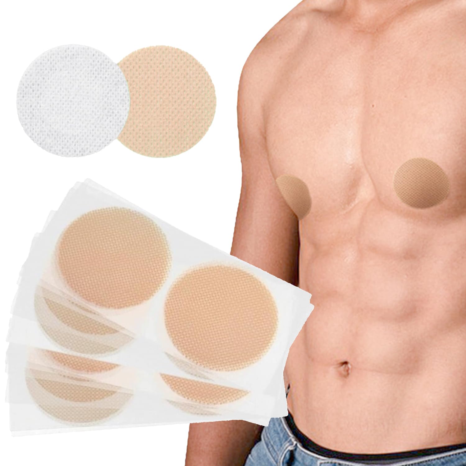 HANNEA® 30-Count, Nude Nipple Covers for Men, Non-woven Adhesive Nipple Covers, Invisible Stick-On Nipple Pads for Runners, Prevents Chafing and Irritation
