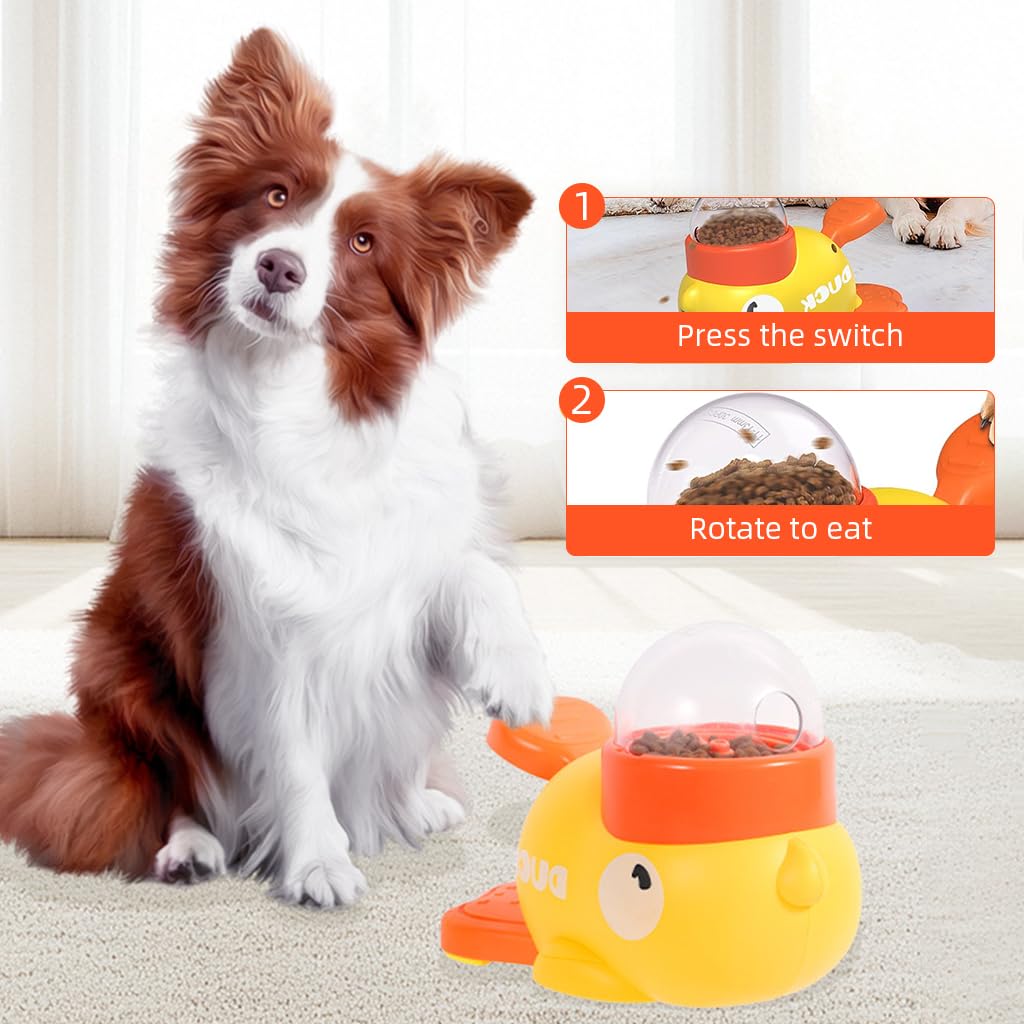 Qpets Dog Puzzle Toy for Brain Training with Foot-On Paddle Dispenser | Cartoon Duck Design