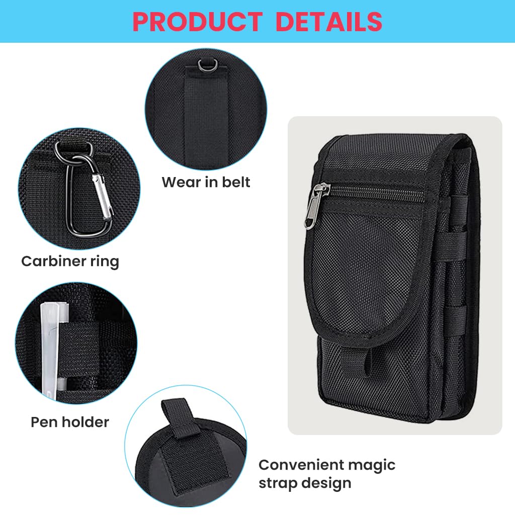 ZORBES Phone Belt Pouch for Outdoor Hiking featuring 3 Layer Storage and Hook and Loop Closure | 7.9x4.3 in Tactical Waist Bag