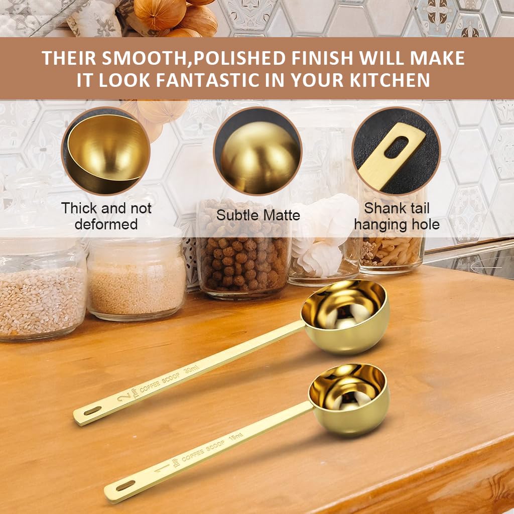 Supvox Spoon Set for Kitchen featuring 15ml & 30ml measuring spoons with 6.1 in long handle | stainless steel coffee scoops