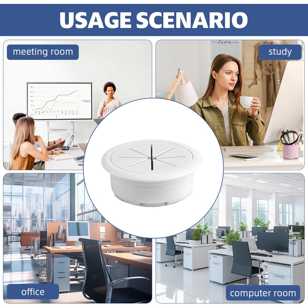 Serplex Desk Cable Grommets for Office Organization featuring Multi Slot Design 12PCS 2 Inch White Rubber