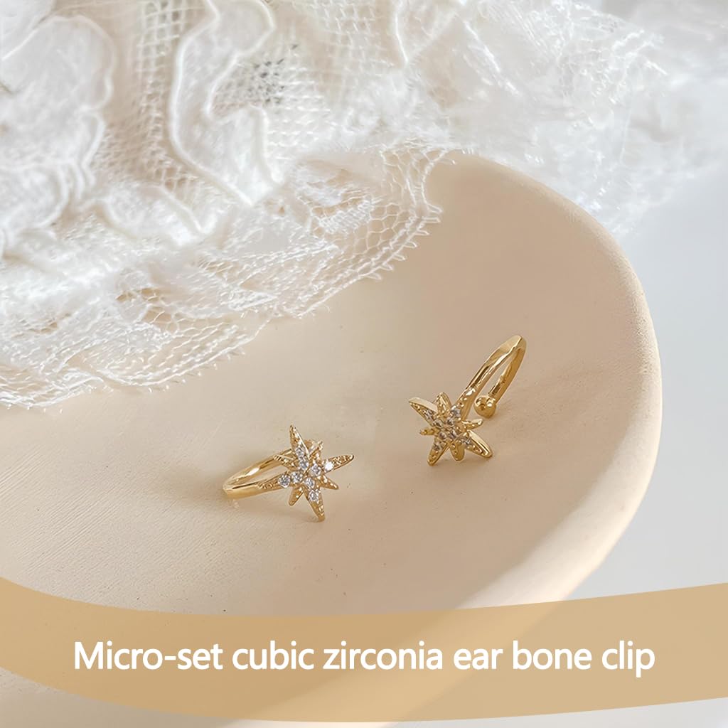 ZIBUYU Ear Cuffs Without Piercing for Women with Adjustable Zircon Star Design | Hypoallergenic Gold-Plated Jewelry