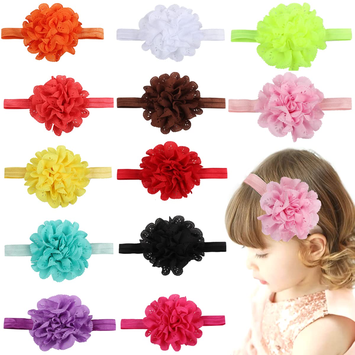 PALAY® Headband for Baby Girl, 12 Pack Cute Stretchy Flowers Baby Hair Bands Hairbands Head Wrap Soft Hair Accessories for Newborn Infant Toddlers Kids Gift (12 Colors)