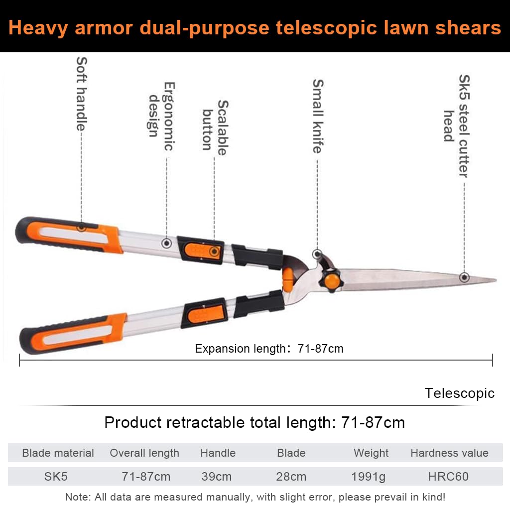 HASTHIP Telescopic Hedge Shears for Garden Pruning with SK5 Steel Blades and Non Slip Grip 27.9–34.2 in