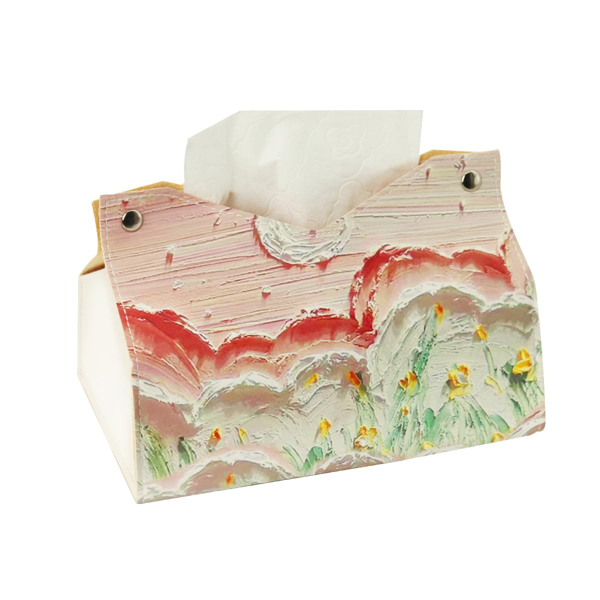 HASTHIP® Car Tissue Box Tissue Paper Box PU Pink Floral Print Face Tissue Box Holder High Class Tissue Box Holder for Living Room, Office, Car, 19x14cm