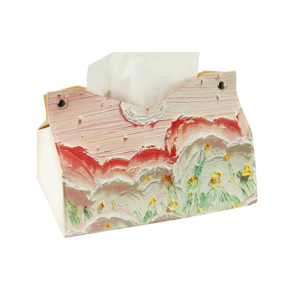 HASTHIP Car Tissue Box for Living Room and Office featuring Large Opening 19x14cm PU Pink Floral Design