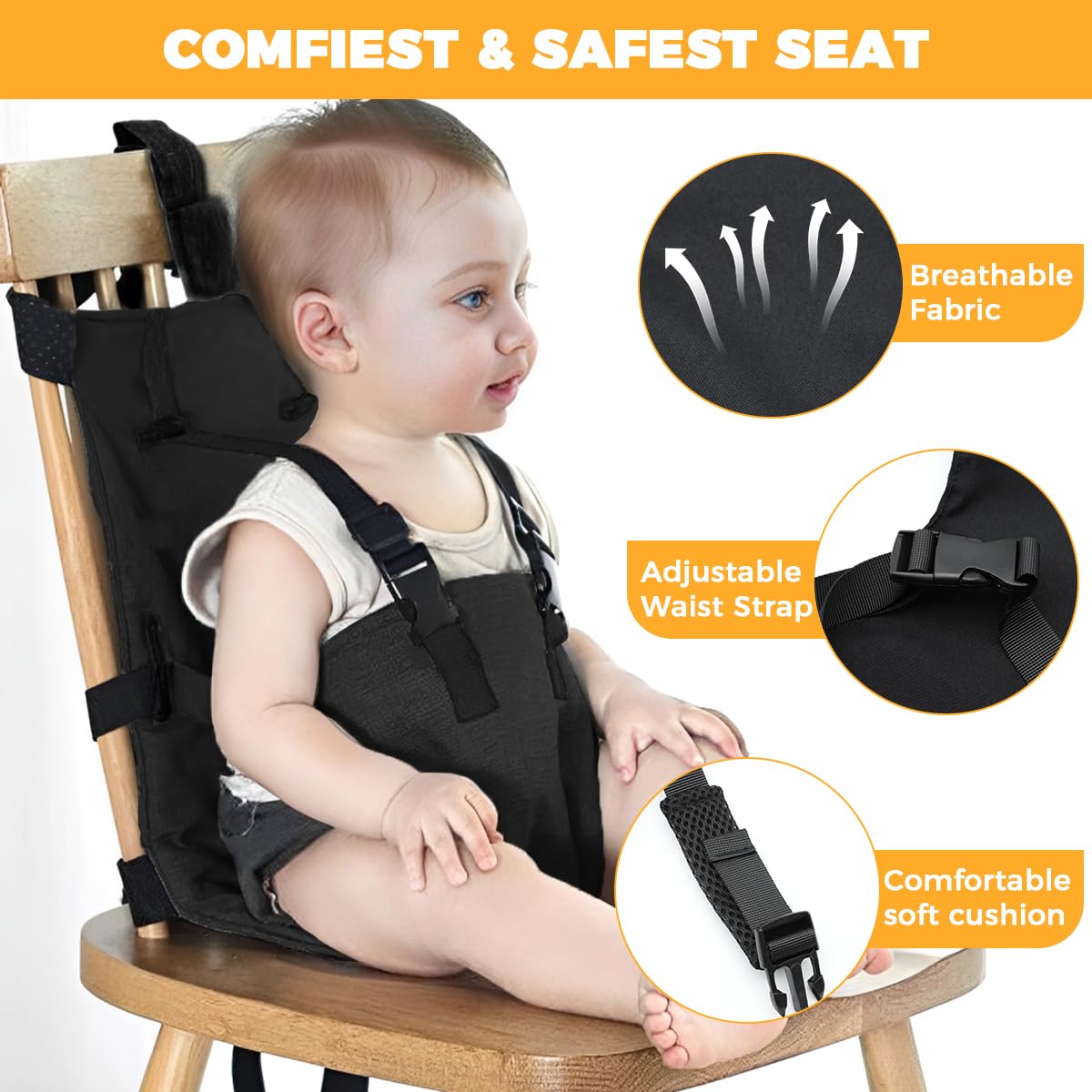 SNOWIE SOFT Baby Wrap Harness for Chairs with Quick Release Buckles and Soft Fabric | Adjustable Infant Safety Seat Belt for 6–12 Month Dining and Travel