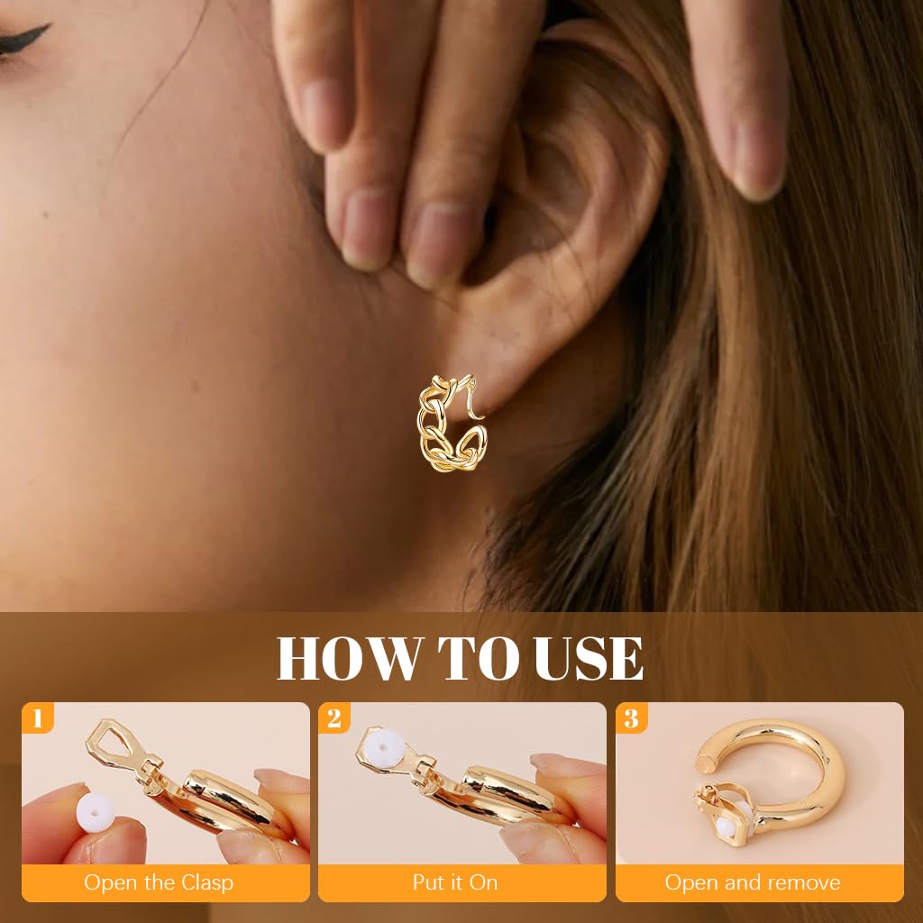 SANNIDHI Clip-on Earrings for Women featuring 3 Pairs Golden Alloy Loops | Non-Pierce Design