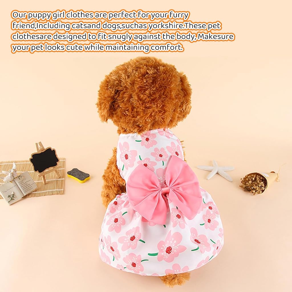 ZIBUYU Florals Pattern Pet Dress for Dogs and Cats with Bowknot Buttons | Polyester Summer Outfit Size L 45cm Bust 35cm Length