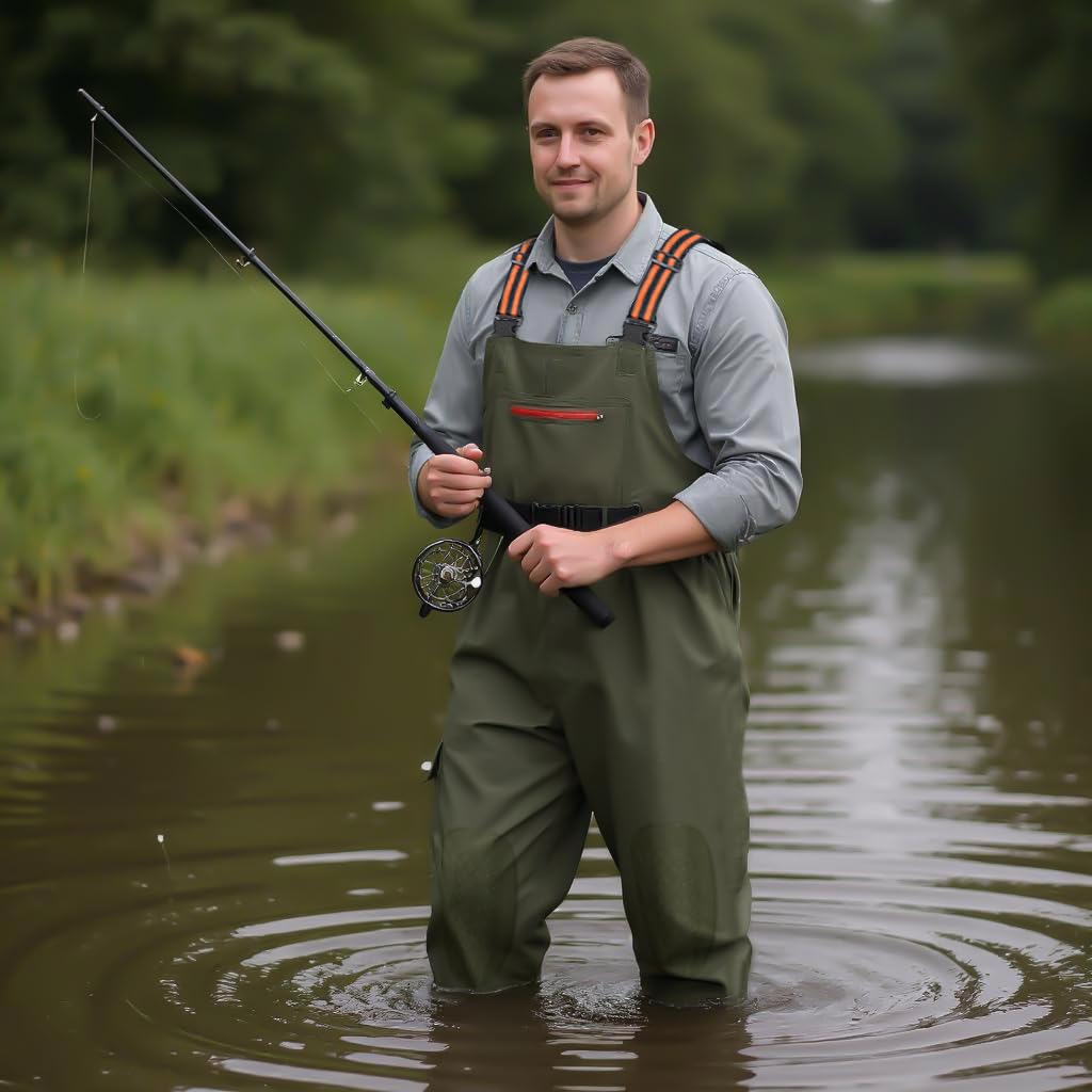 PROBEROS Waterproof Work Pants for Fishing and Construction with Rubber Boots & Adjustable Suspenders | PVC Rain Trousers Shoe Size 44
