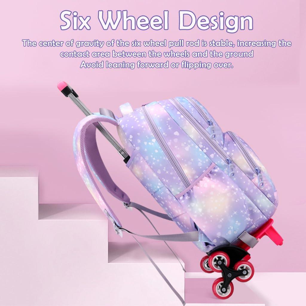 Climberty School Bag for Girls featuring 6 Wheels and Detachable Trolley Stand | Ages 7–12