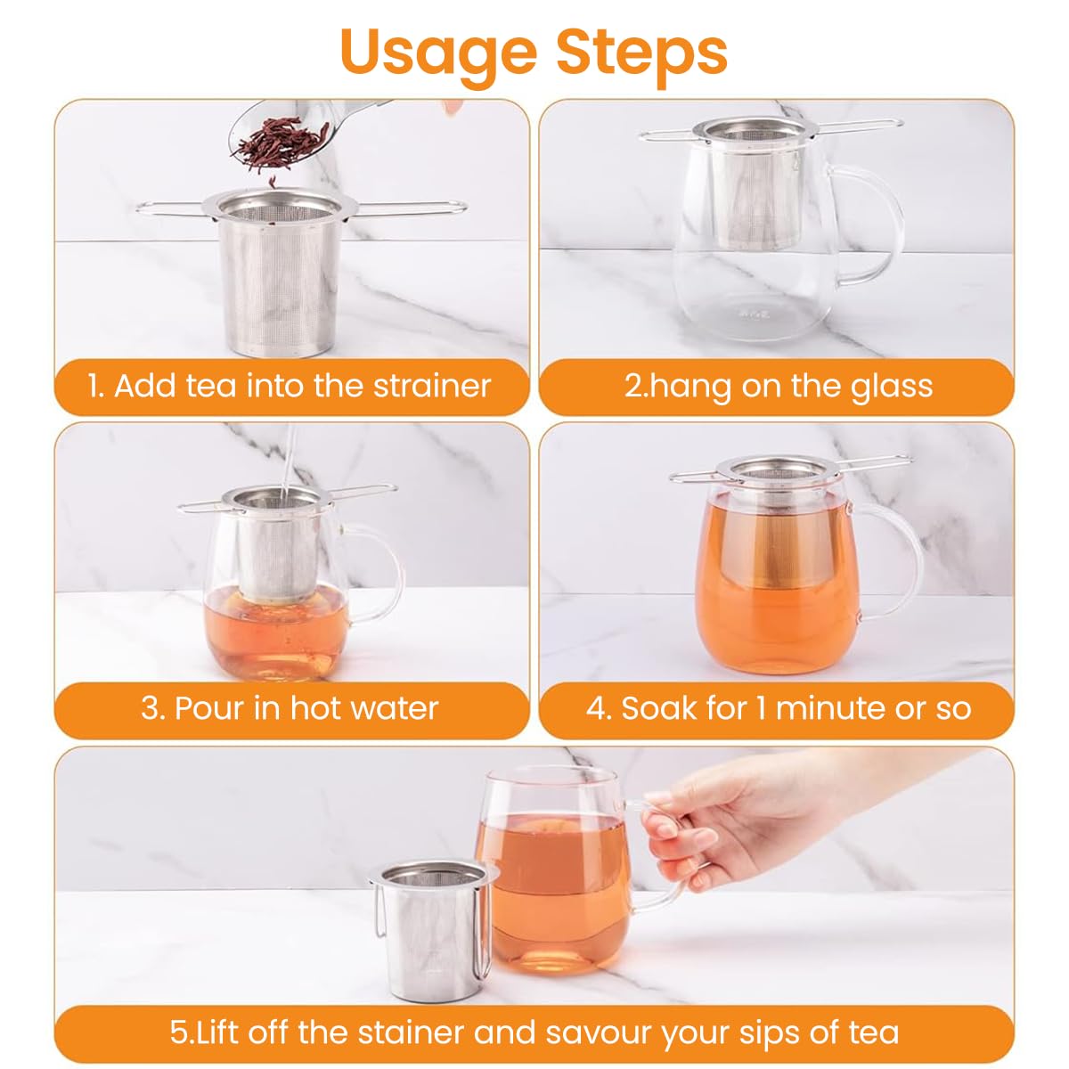 Supvox® 304 Stainless Steel Tea Infuser Tea Strainer with Folding Ears Tea Filter for Loose Tea, Chamomile, Green Tea Loose Leaves 5 inches Fine Mesh Strainer for Teapots, Cups, Mugs