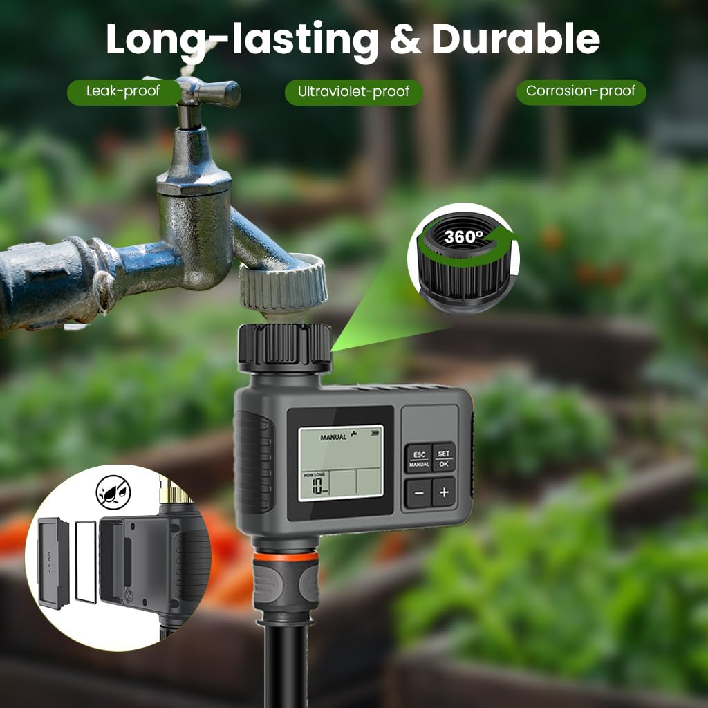 HASTHIP Automatic Water Timer for Garden Faucet with LCD Display and Manual Mode | 2 PCS UV‑Resistant ABS Smart Irrigation System