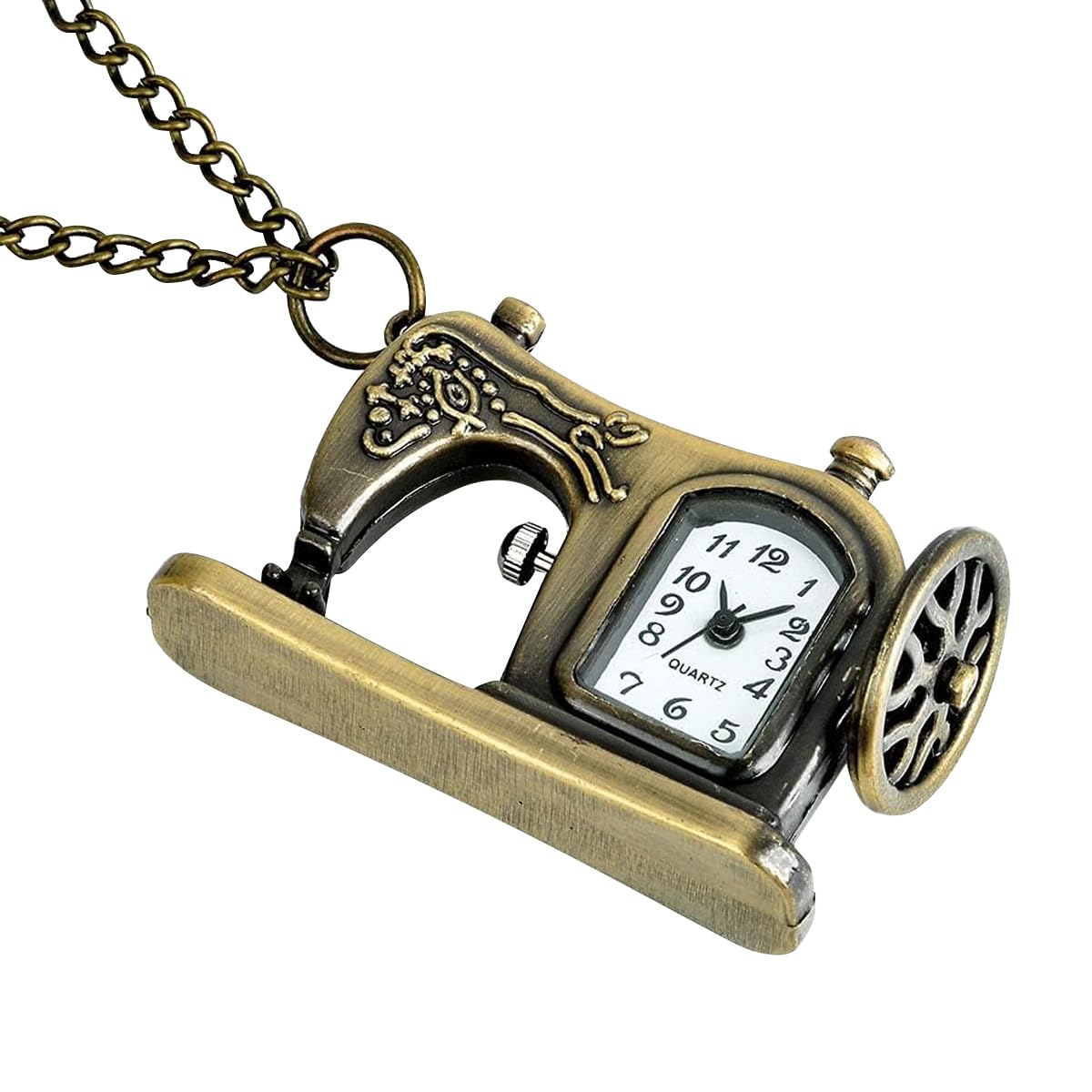 SANNIDHI Elegant Retro Pocket Watch Sewing Machine Design - Premium Alloy, Quartz Movement, Portable With Chain - Gift for Birthdays & Special Occasions for Men & Women