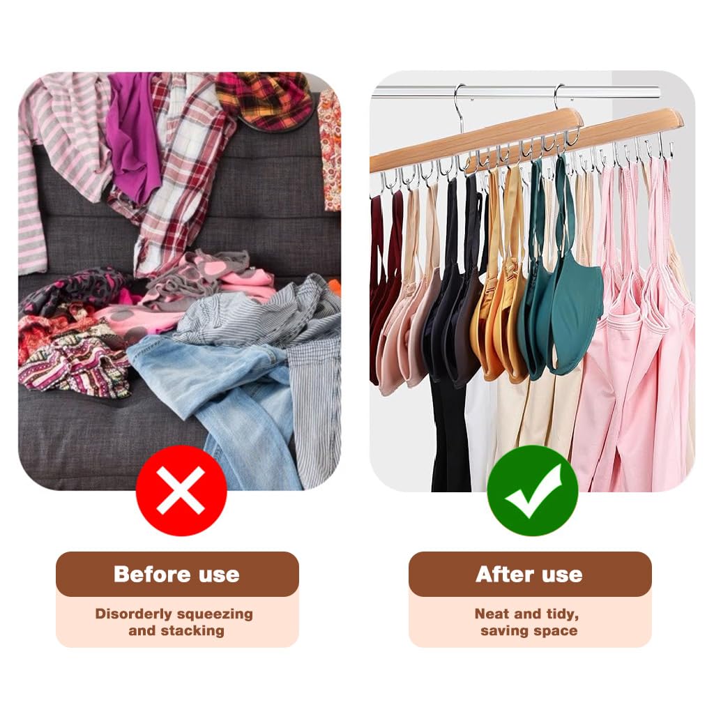 ZIBUYU Bra Hanger for Closet Organizer with Dual 40 Foldable Hooks and Solid Wood Frame | Space Saving Storage for Bras Tanks and Lingerie