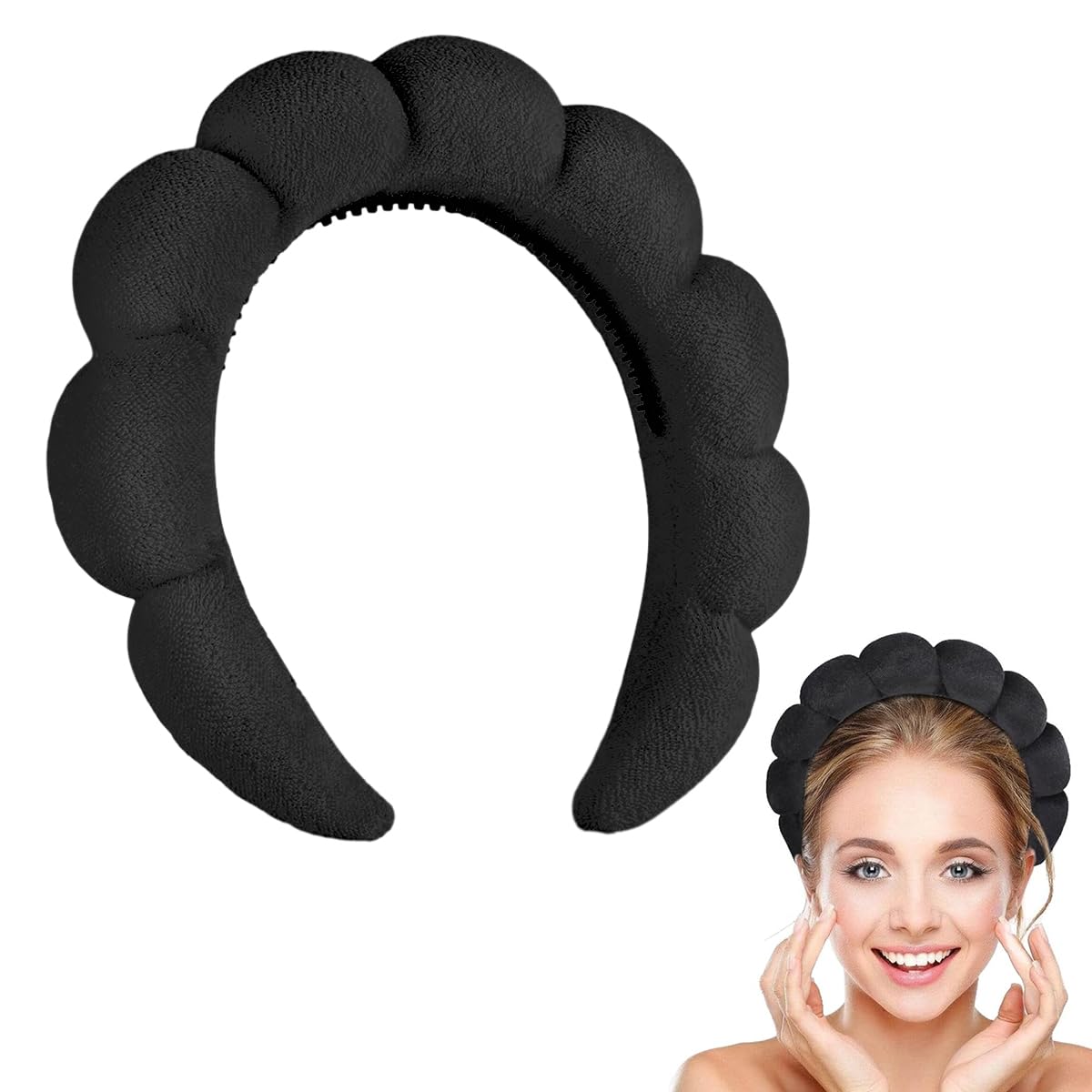 MAYCREATE® Spa Facial Headband for Women Washing Face, Puffy Skincare Headbands for Women Girls, Upgrade Anti-slip Terry Cloth Hair Band for Makeup - Black