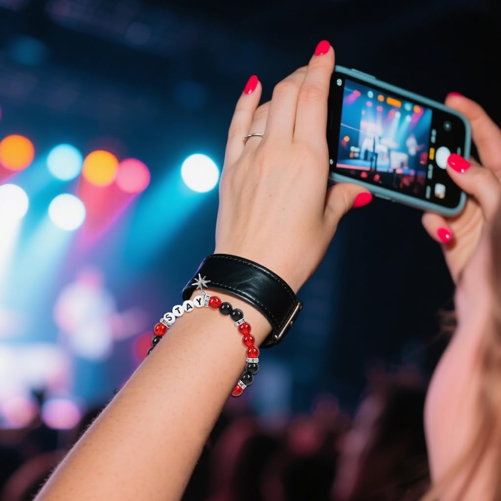 SANNIDHI Bracelet for Stray Kids Fans with Star Charm and Red Black Beads | Gift for Girls