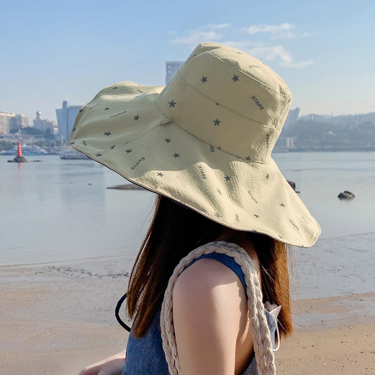 PALAY® Bucket Hat for Women, Wide Brim Sun Hats for Women, Breathable Cotton Beach Hat Reversible Solid Color & Prints Cap for Daily, Travel, Camping, Fishing (Beige)