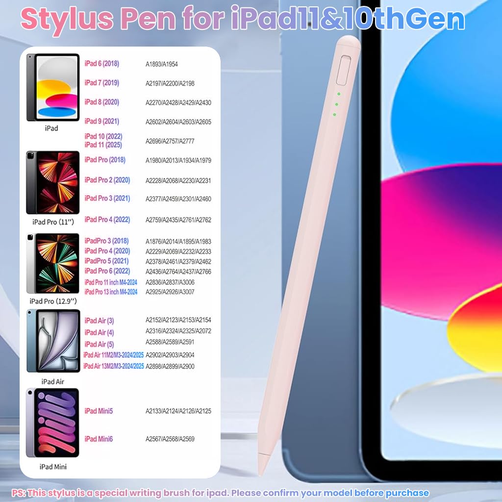 ZORBES Stylus Pen for iPad 11 and 10th Gen with Pressure Tilt Recognition and Palm Rejection | Pink