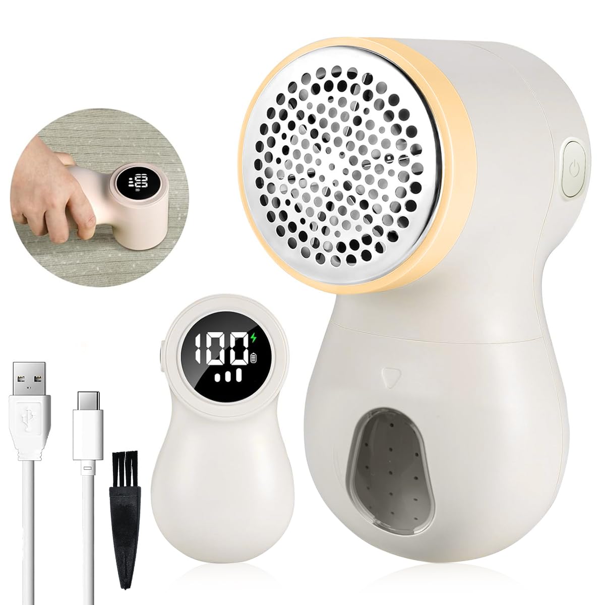 HANNEA Rechargeable Fabric Shaver for Clothes and Furniture with 6 Stainless Steel Blades | 3-Speed Digital Lint Remover