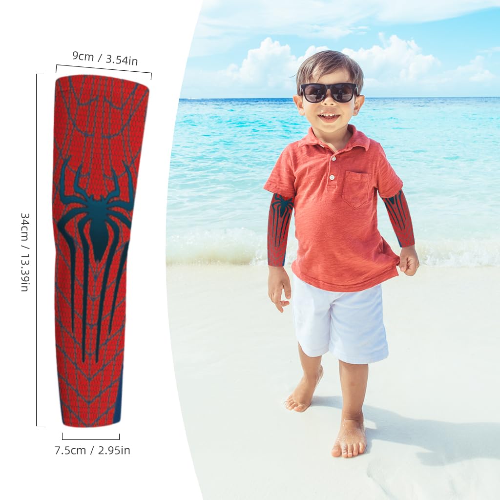 SNOWIE SOFT® UV Protection Arm Sleeves for Kids UPF 50+ Protective Summer Hand Sleeves for Kids, Breathable Cool Spider Man Hand Cover Arm Sleeves for Boys Toddler for Outdoor Sports (1 Pair)