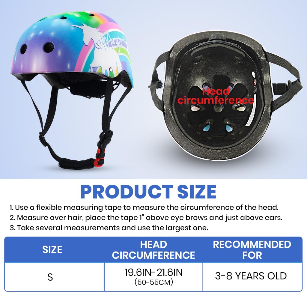 Proberos Bike Unicorn Helmet for Kids 52–55cm with Cushioning Lining and Adjustable Strap | Rainbow Design