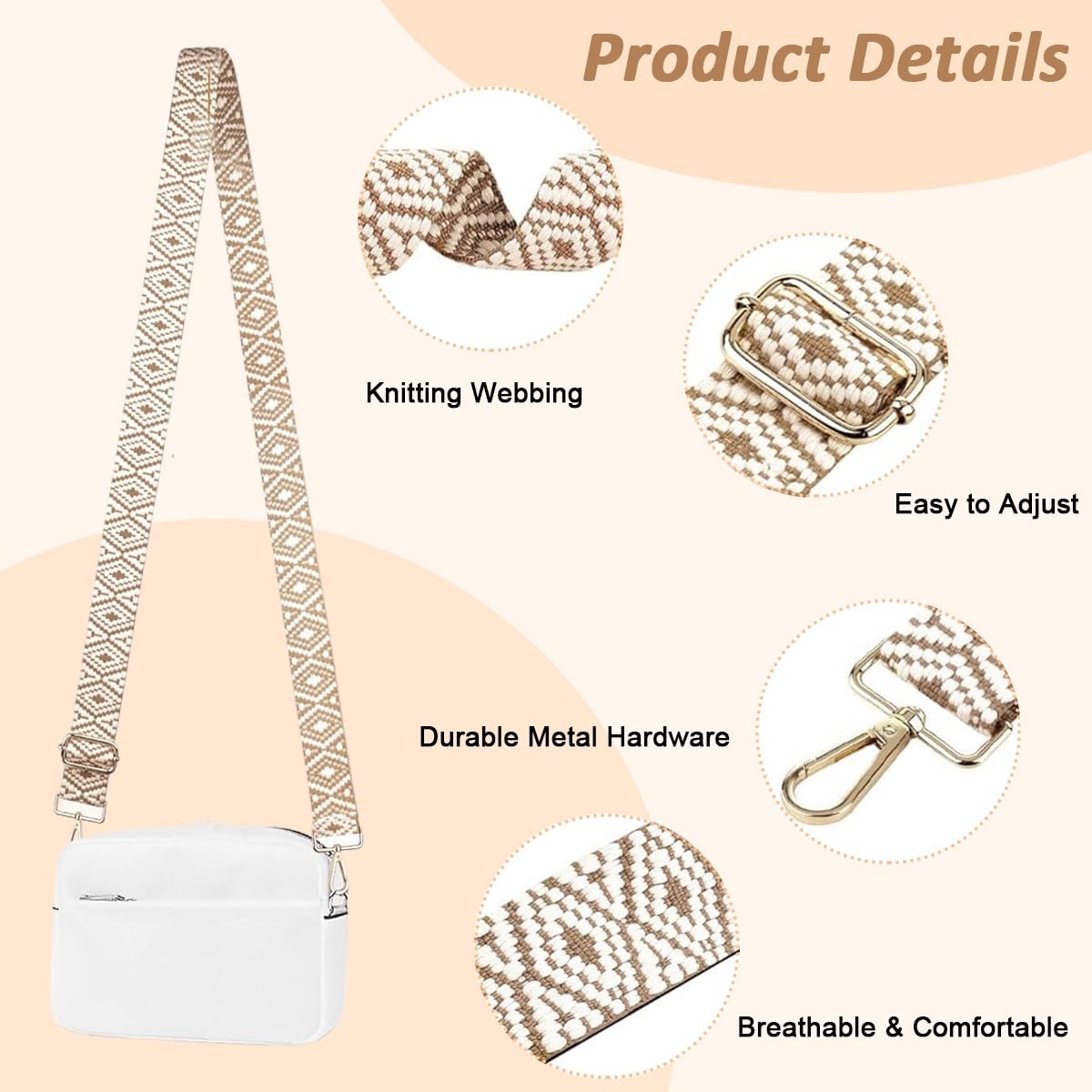 PALAY® Wide Shoulder Strap for Bags Fashion Embroidery Shoulder Strap with Golden Buckles 18-55'' Adjustable Replacement Shoulder Strap for Bags, Crossbody Bag, Sling Bag, Shoulder Bag, Tote, Handbag