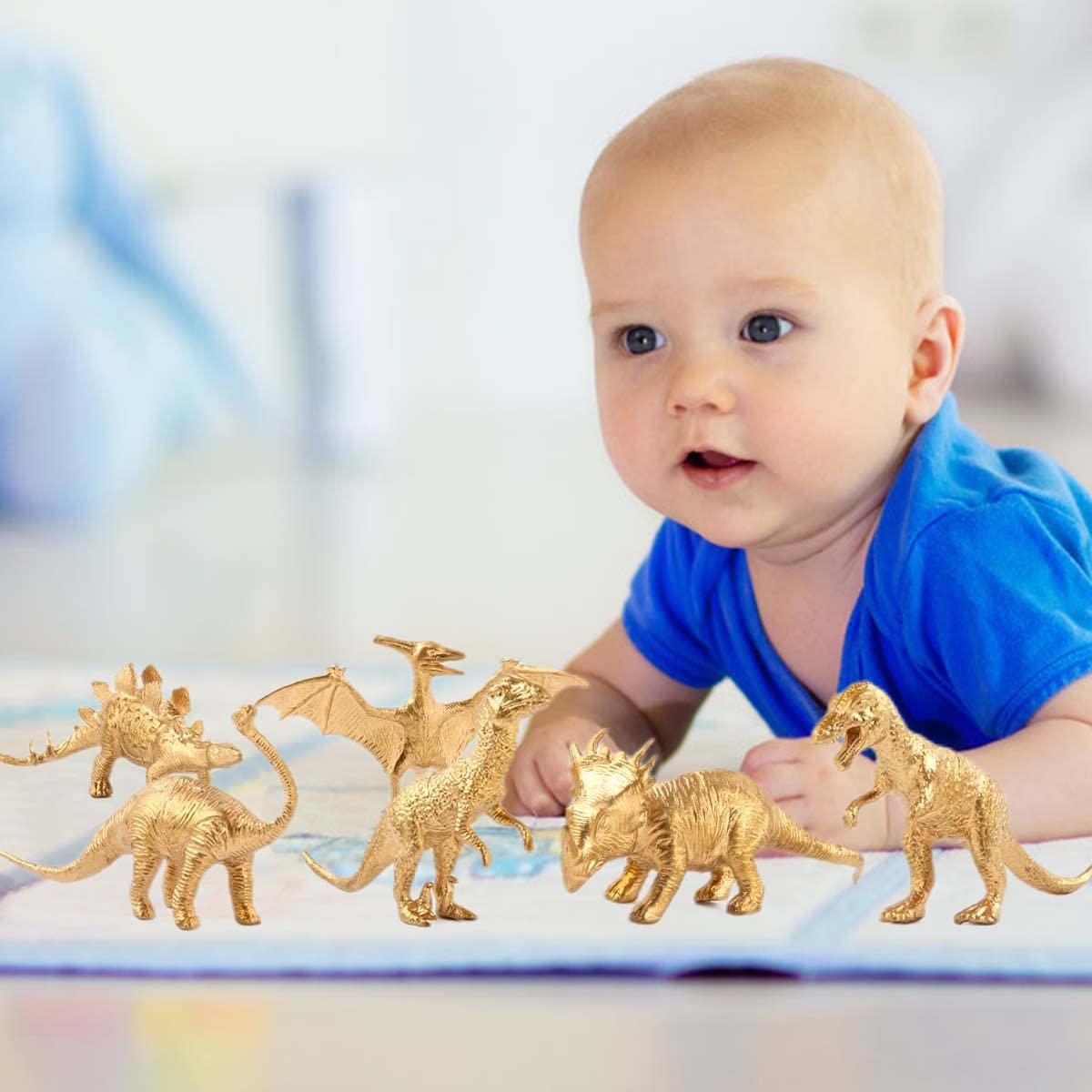 PATPAT Dinosaur Toys for Kids 14 PCS Realistic Golden Jurassic Dinosaur Model Figure Playset Plastic Dinosaur Action Figures Dinosaur Theme Birthday Decorations Party Room Decor Gift for Boys Girls