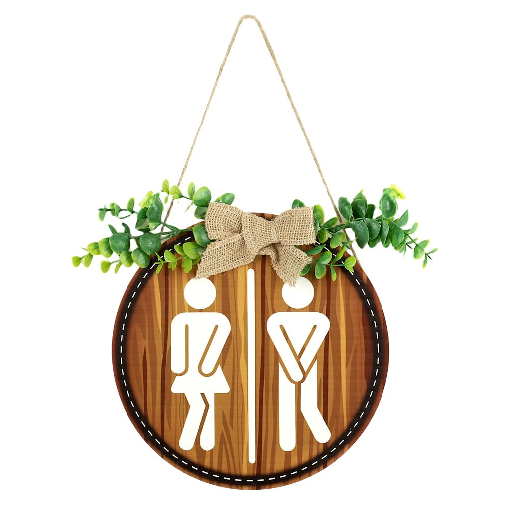 HASTHIP Restroom Door Sign for Office and Public Use with 23x23 cm Round Wooden Design | Unisex Embossed Icon