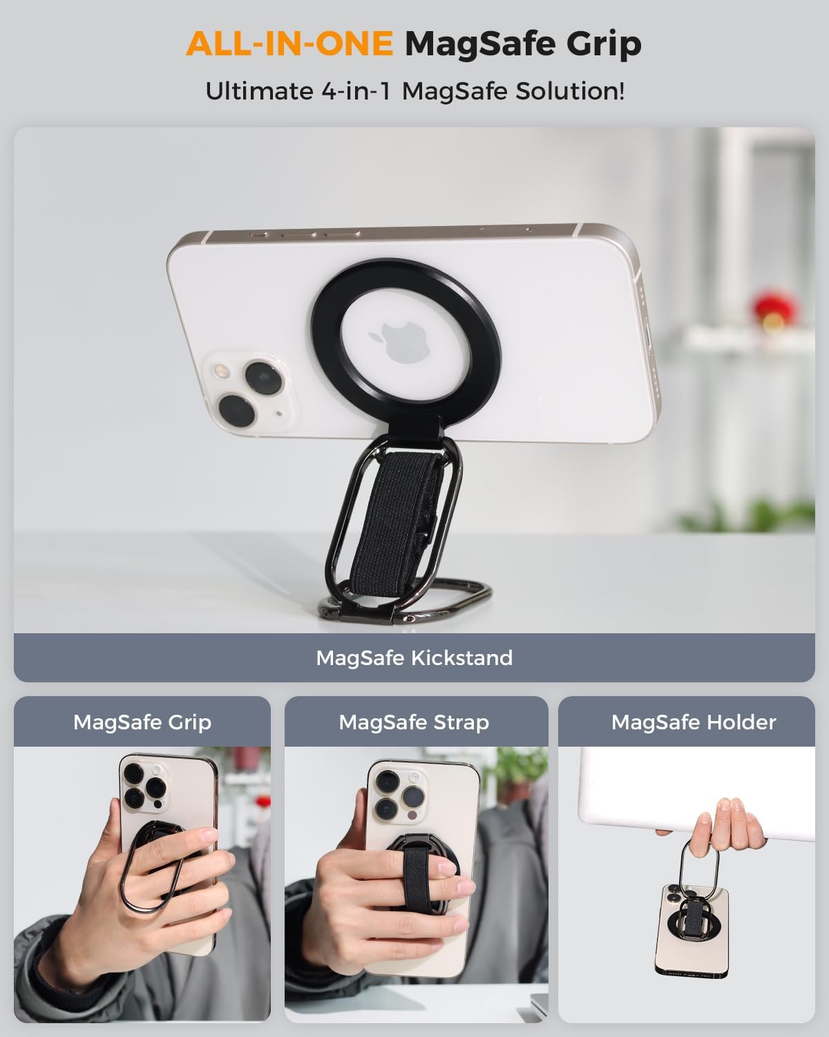 ZORBES Magnetic Phone Ring Grip for Hands Free Viewing with 360° Rotatable Triple Folding Stand