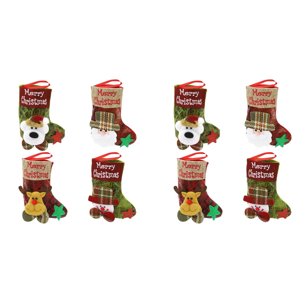 ZIBUYU Christmas Stockings for Home Decor featuring Santa Snowman Reindeer Bear Prints 2pcs