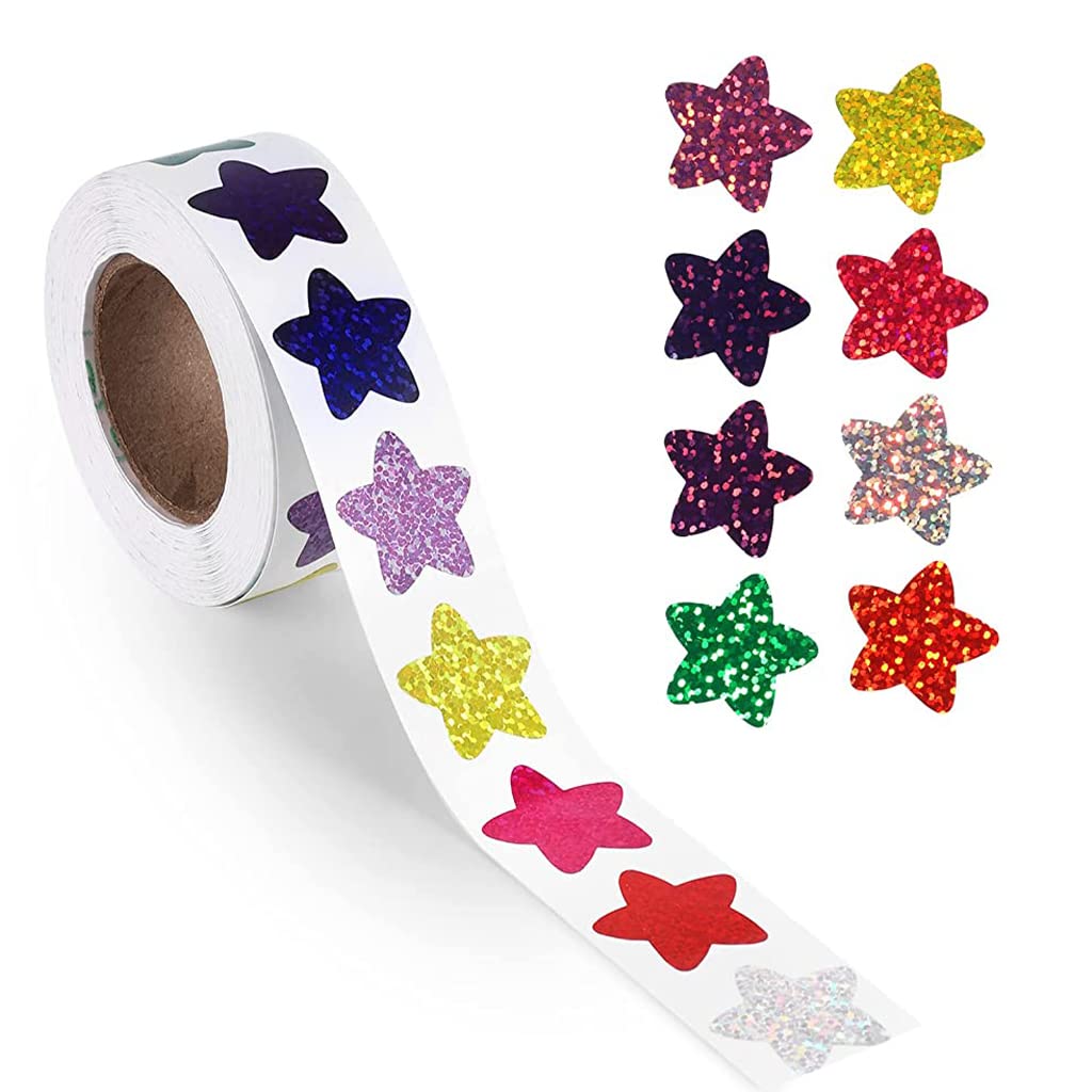 HASTHIP® 500Pcs Glitter Star Stickers, 1 inch/2.54cm Self Adhesive Small Star Stickers for Reward Charts, Incentive Stickers Sparkly Star Stickers for Kids Teachers School Office (8 Colors)