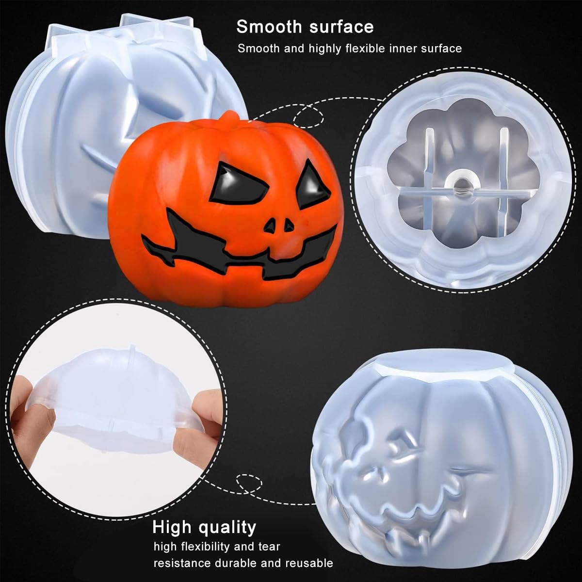 HASTHIP® 2Pcs Halloween Pumpkin Resin Silicone Molds Evil Pumpkin Candle Mold DIY Resin Art DIY Hollow Out Smile Evil Pumpkin Candle Molds DIY Halloween Resin Pumpkin Desk Decor Silicone Molds