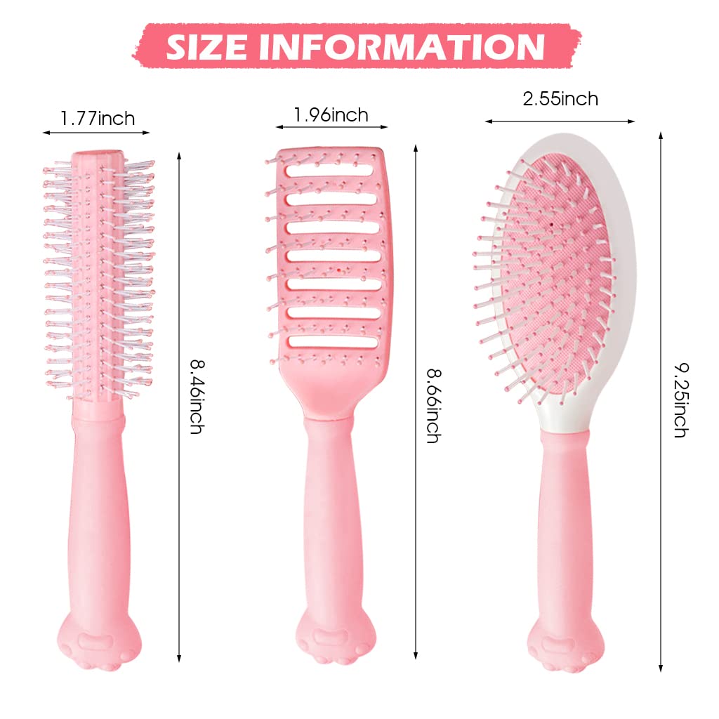 ZIBUYU Hair Brush Comb Set for Detangling and Styling with Ergonomic Handle | Pink 3 Piece Gift Box