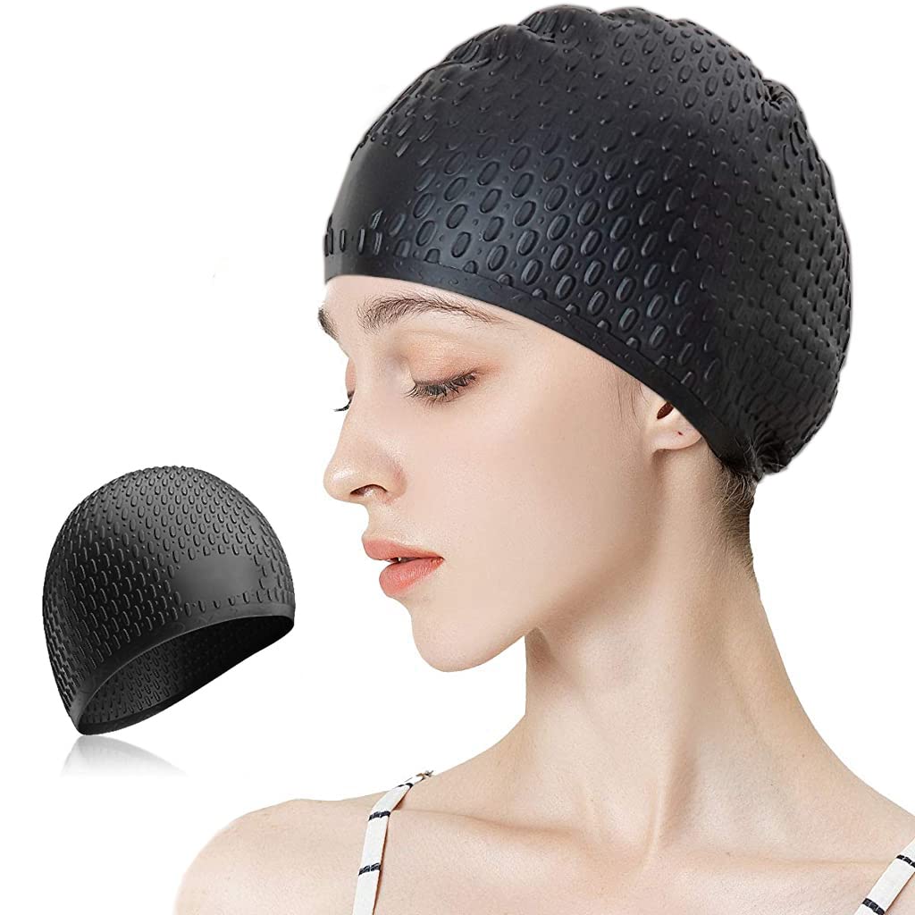 HASTHIP Swimming Cap for Long Hair with Bubble Dotted Silicone Design and Waterproof Fit | Ideal for Women and Men