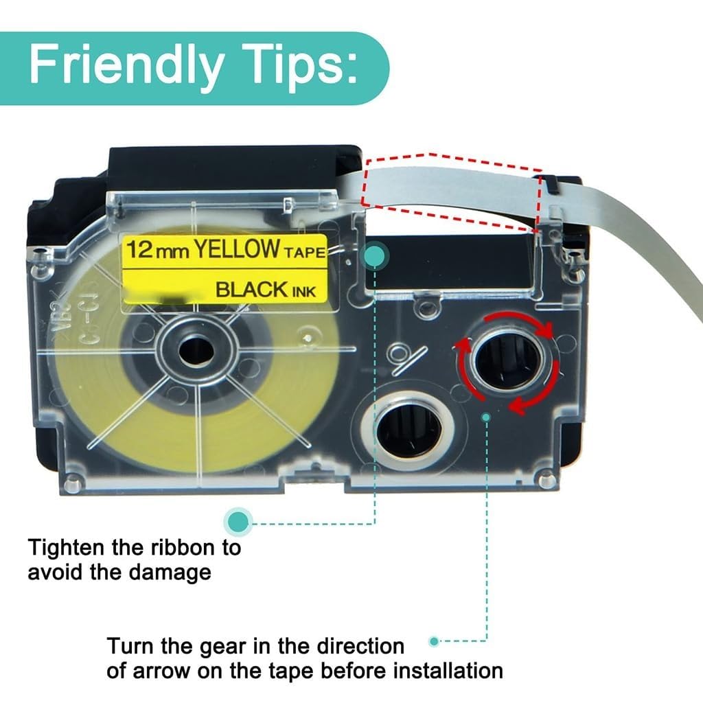 ZIBUYU Label Tape for Casio KL Series with Waterproof Fade-Resistant 9mm Yellow Roll | 8m