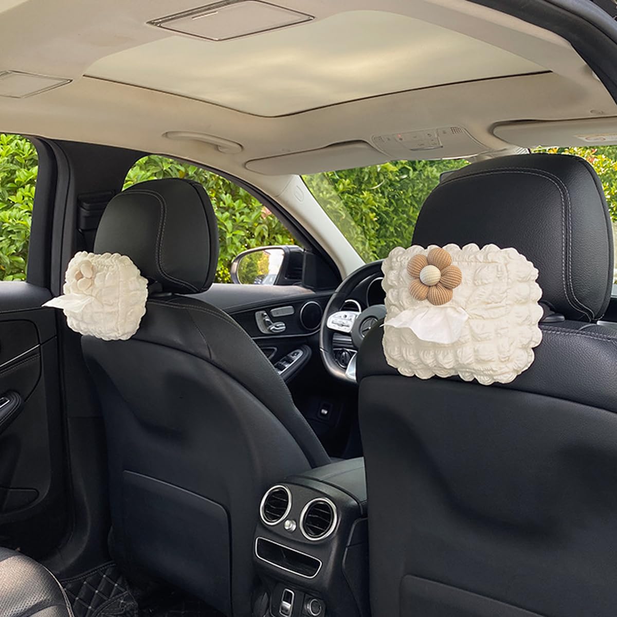 STHIRA® Car Tissue Holder, Universal Car Tissue Paper Holder Cute Flower Car Tissue Box Holder Car Back Seat Hanging Tissue Box Holder for Car, Backseat Tissue Paper Box with Quick Relase Buckle