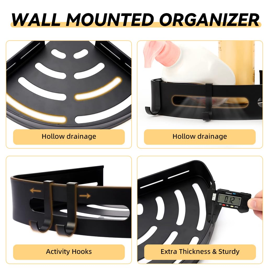 Zibuyu Bathroom Shelf for Wall with 20cm Dual Layer Design and Self Adhesive Screw Fix | Aluminum Alloy Corner Organizer