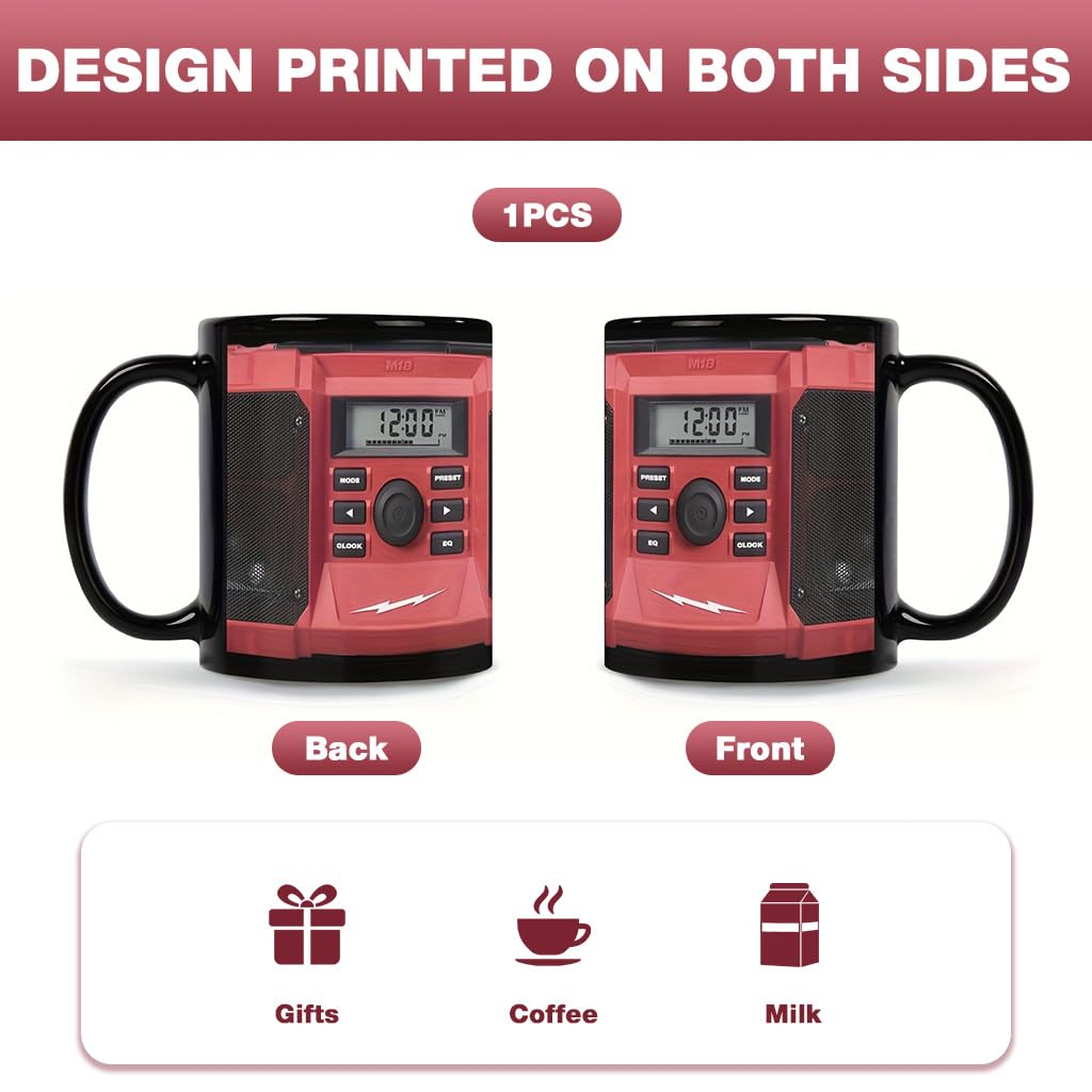 HASTHIP Coffee Mug 330ml for Daily Drinks with Ergonomic Handle and Retro Radio 3D Design