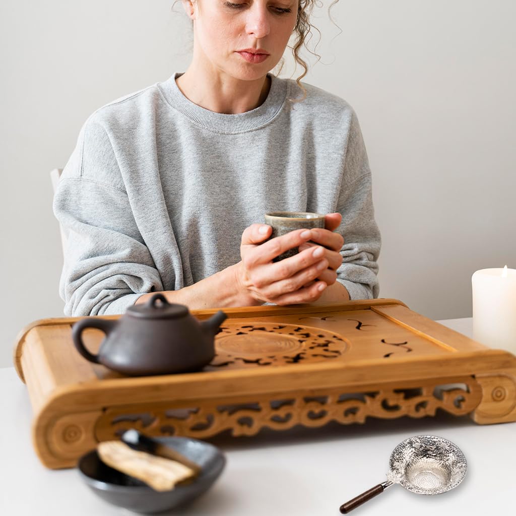 Supvox Tea Infuser for Loose Leaf Brewing with 3.14 in Mesh Basket and Wooden Handle | 3D Lotus Design