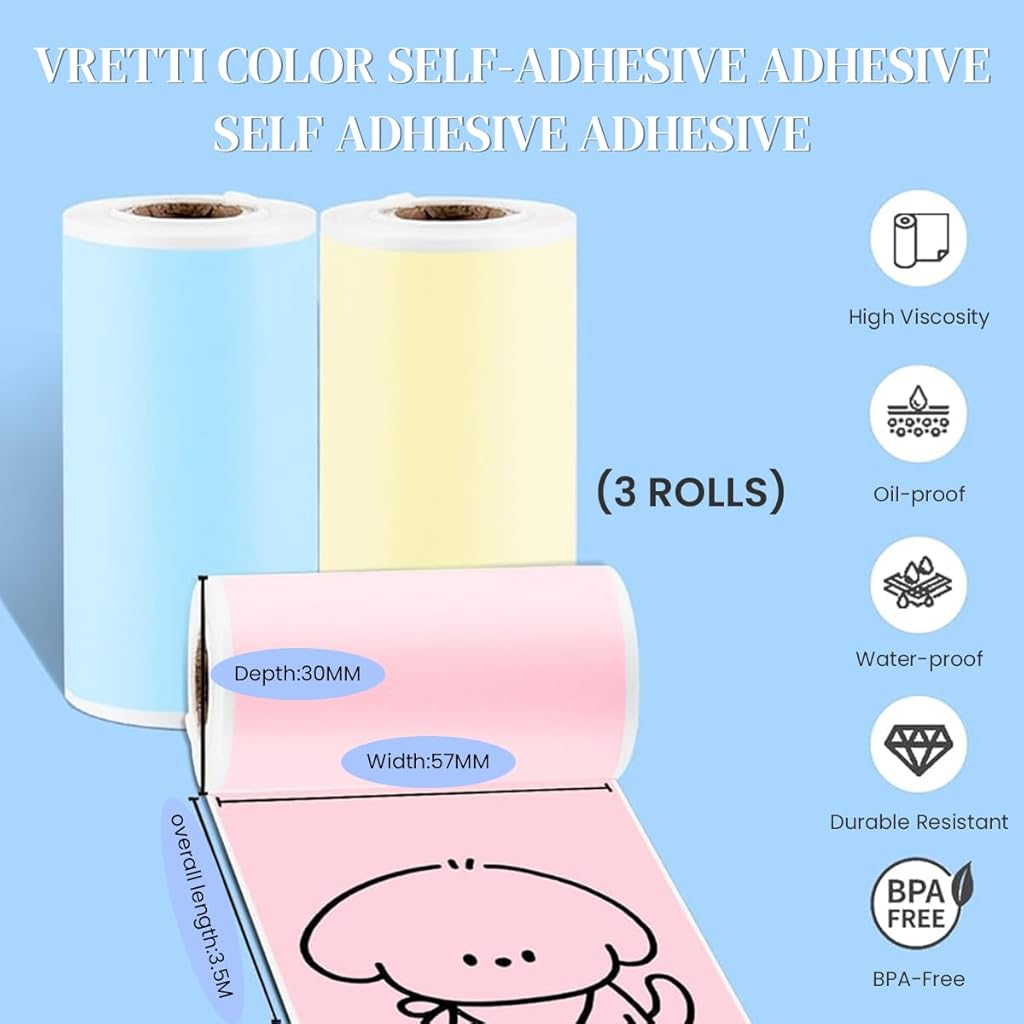 Zeitel® Mini Bluetooth Thermal Printer Combo for Android & iOS, Portable, Inkfree, 13 Print Papers, 3 Adhesive Sticker Rolls, Journaling, Scrapbooking, DIY, Planners, Crafts, Blue