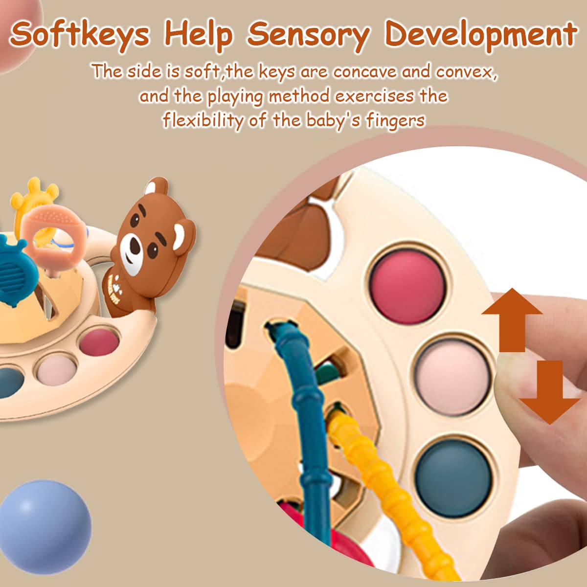 PATPAT Sensory Toys for Kids, Bear Activity Toy for Baby Sensory Development Silicone Montessori Toys for Toddler Soothing Toy Kids Interactive Toy Early Educational Toys Gifts for Newborns - Brown