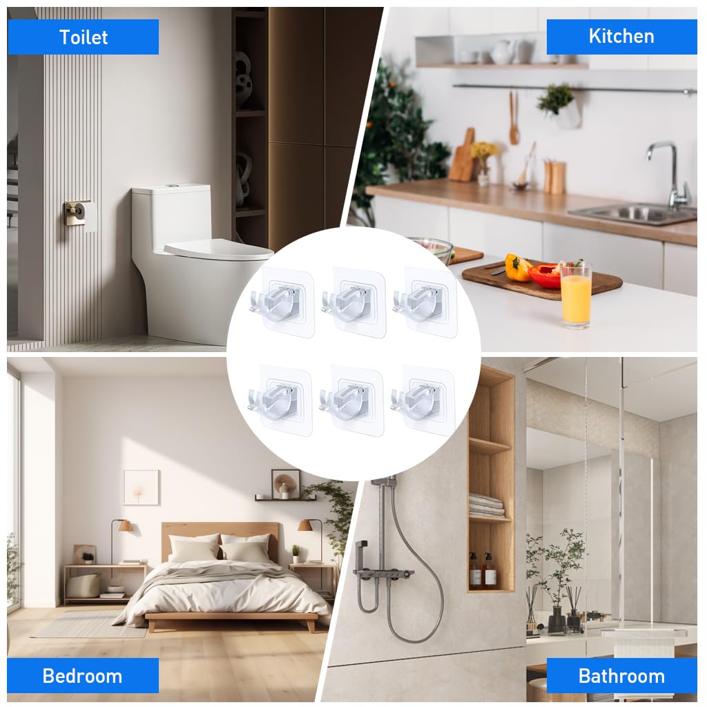 Zibuyu Curtain Rod Holder for Home and Bathroom with Self Adhesive Design | 6pcs Plastic Brackets for 1 inch Rods