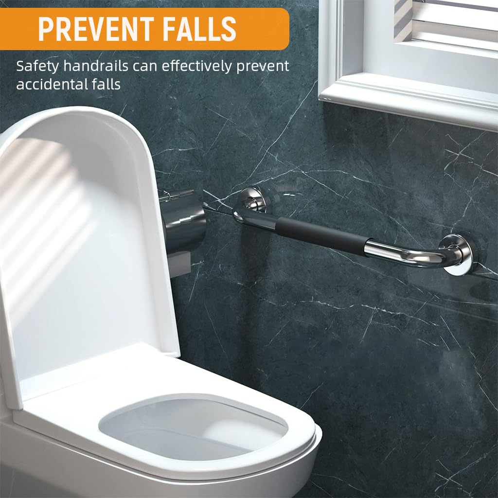 HANNEA Grab Bar for Bathroom with 15.57 in Ergonomic Handle featuring Screw Fixing | Stainless Steel Safety Support for Seniors