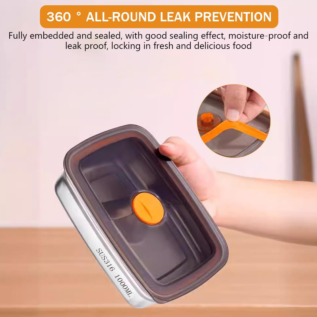 Supvox Stainless Steel Kitchen Containers for Meal Prep with Airtight Lids 1000ml & 1500ml