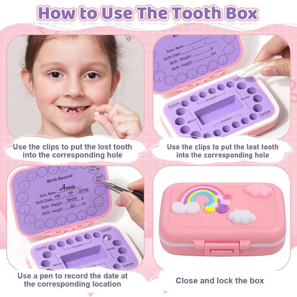 SNOWIE SOFT Baby Teeth Keepsake Box with 20 Storage Holes and Safety Lock | Pink Gift for Kids