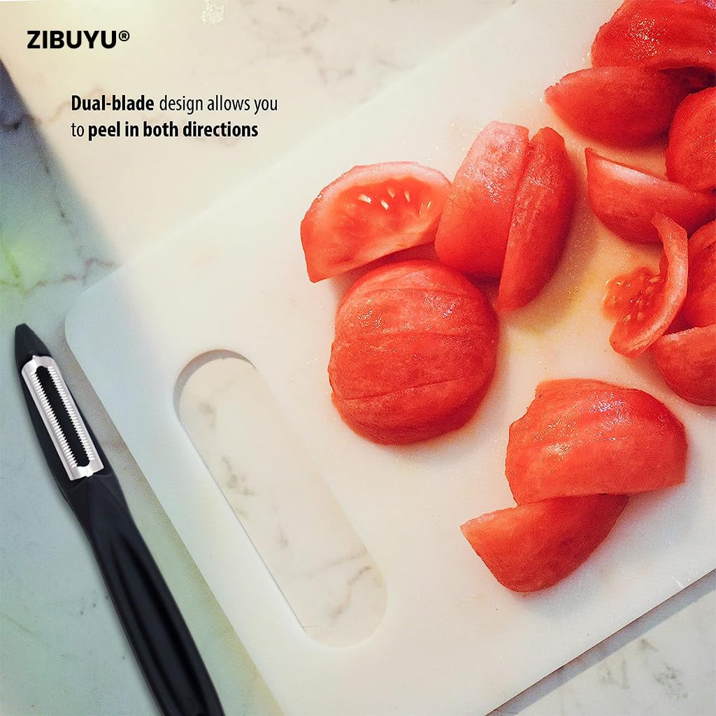 ZIBUYU Peeler for Kitchen with Ergonomic Handle and Stainless Steel Blade | Universal Fruit and Vegetable Tool, Black