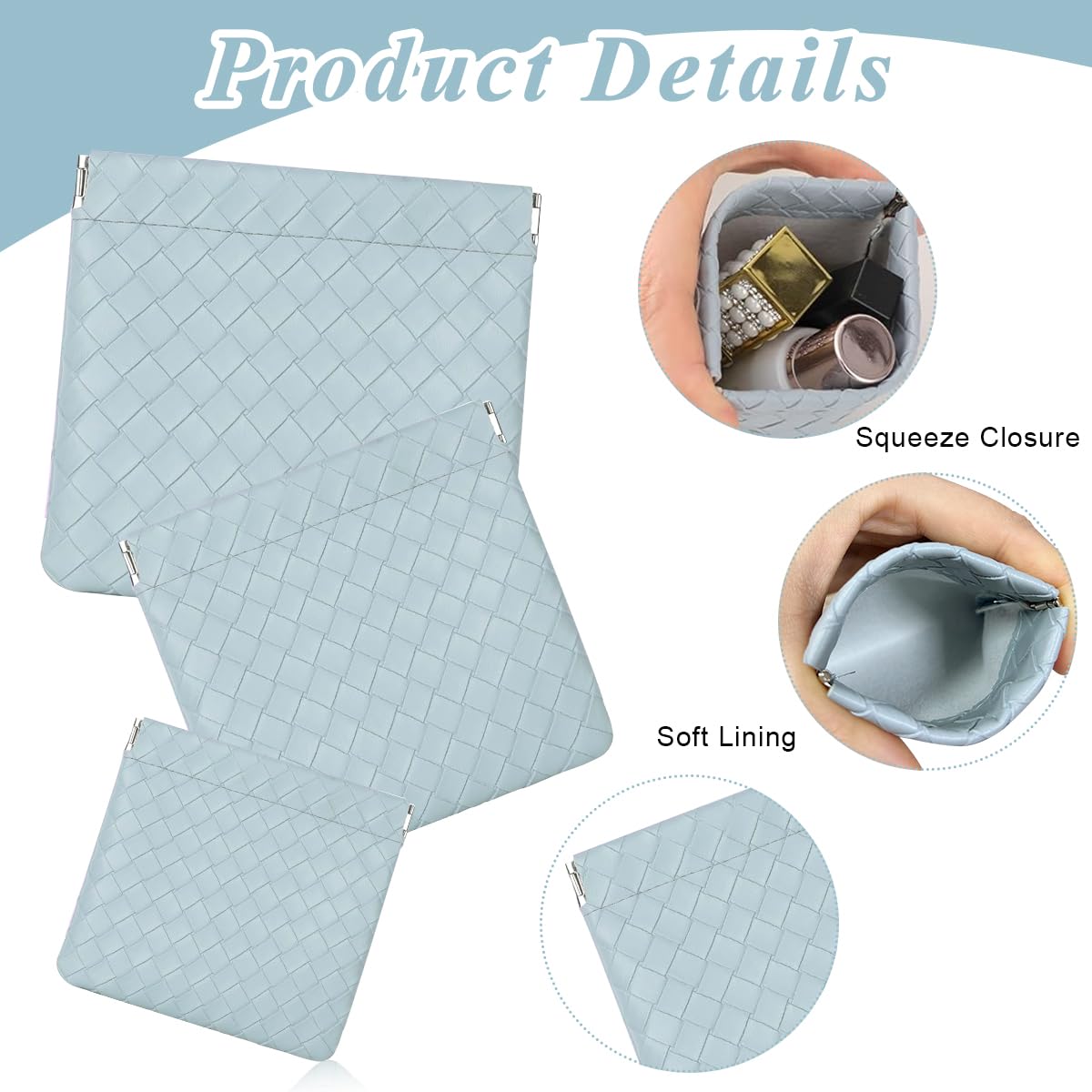 MAYCREATE Makeup Pouch Set for Travel with Pinch Open Design and 3 Sizes 8x8cm to 12x12cm Blue