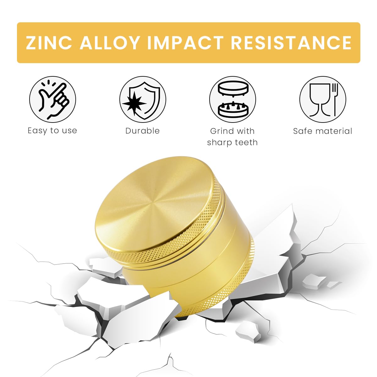 HASTHIP Herb Grinder for Spices and Herbs featuring 4 Layer Design with Zinc Alloy Gold Finish