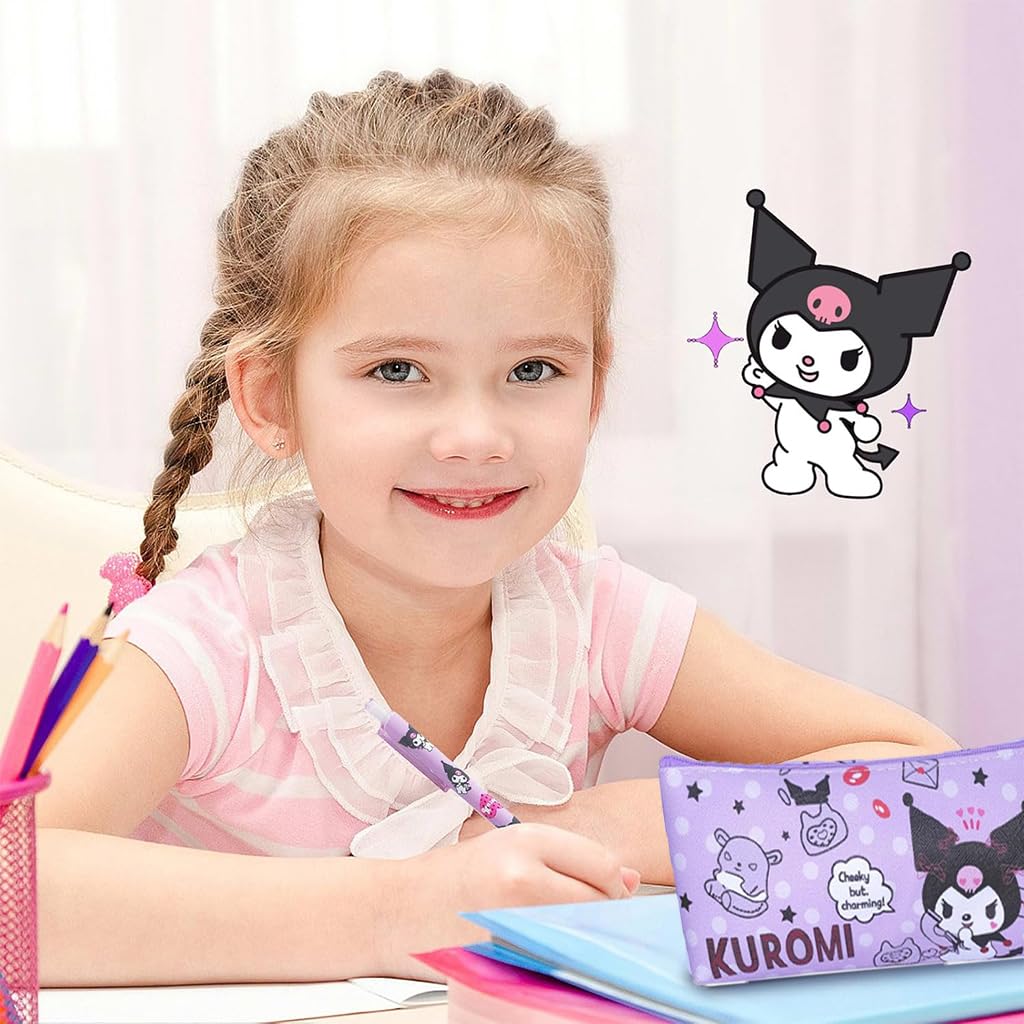 ZIBUYU Kuromi Stationery Set for School and Daily Use with Pencil Case Notebook & Stickers | Cute Purple Gift for Girls
